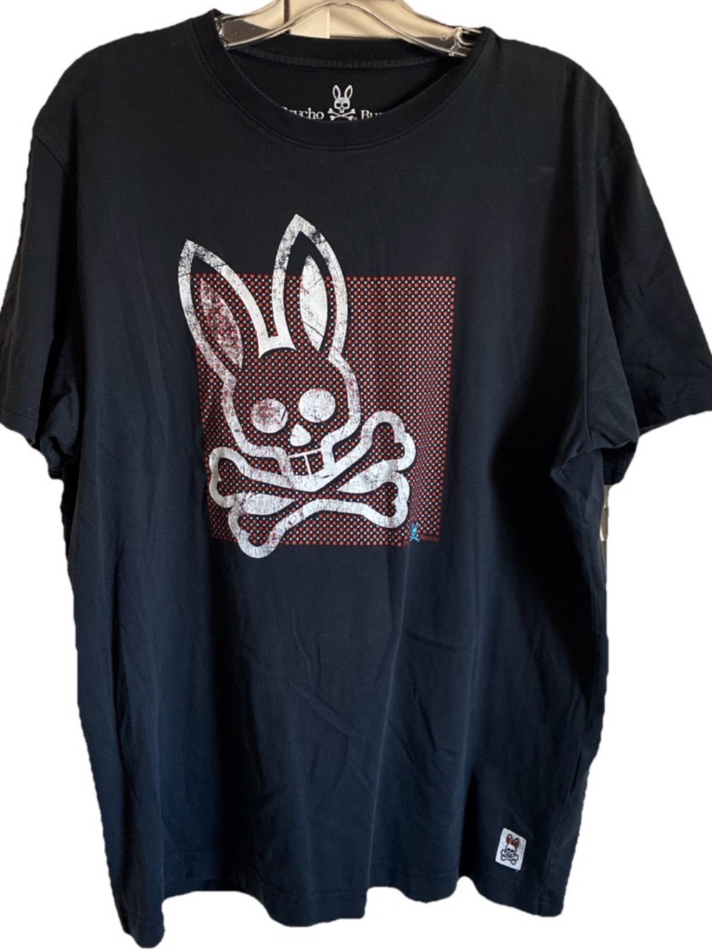 Psycho Bunny-Men’s Black Graphic Tee with Red Dot Panel Pima Cotton Sz 6/Sm EUC